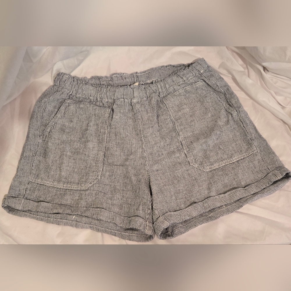 Navy Blue Striped Women's LINEN Shorts